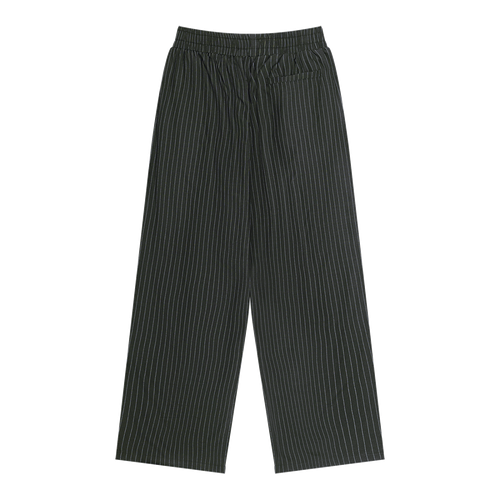 MIROLYUB Axis striped pleated trousers in Black, back view.