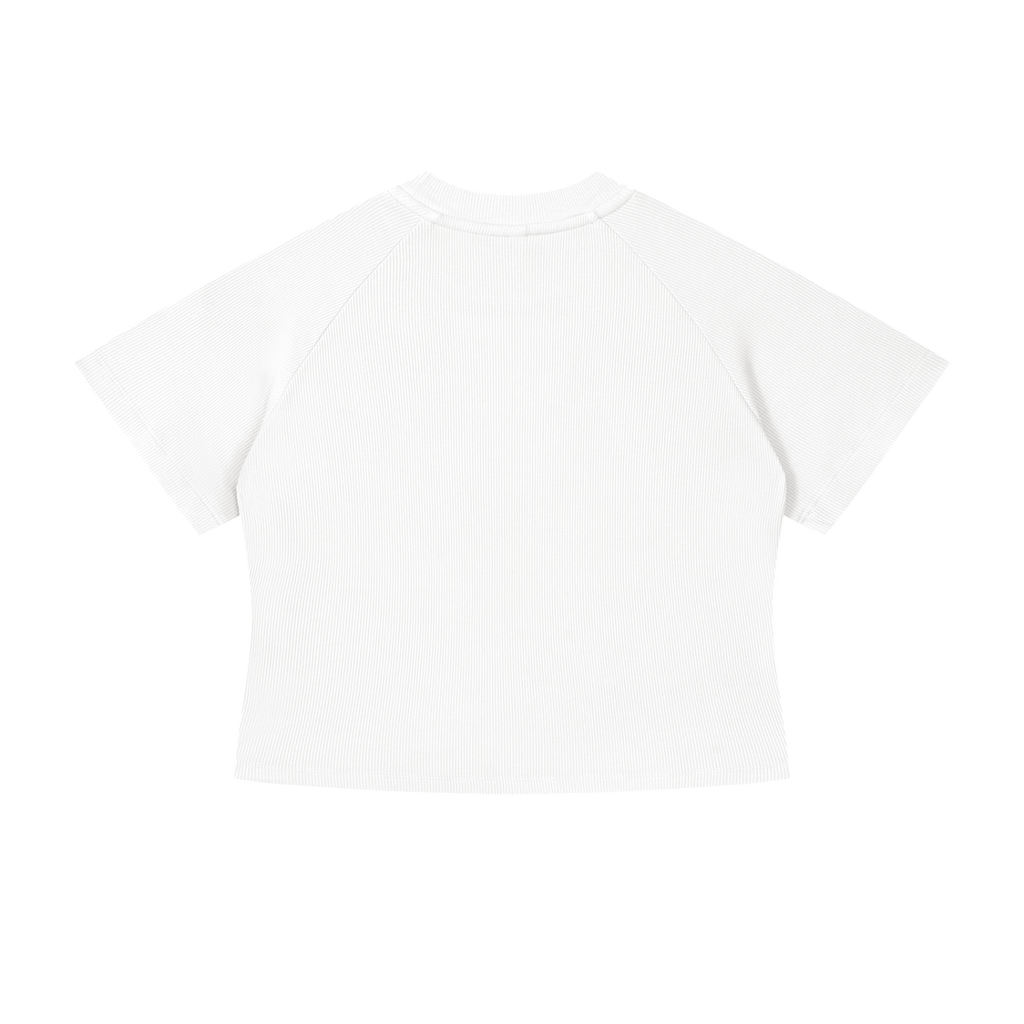 MIROLYUB Women's Mineral Wash Crop T-Shirt — White, back view