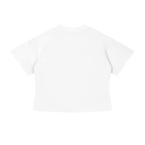 MIROLYUB Women's Mineral Wash Crop T-Shirt — White, back view