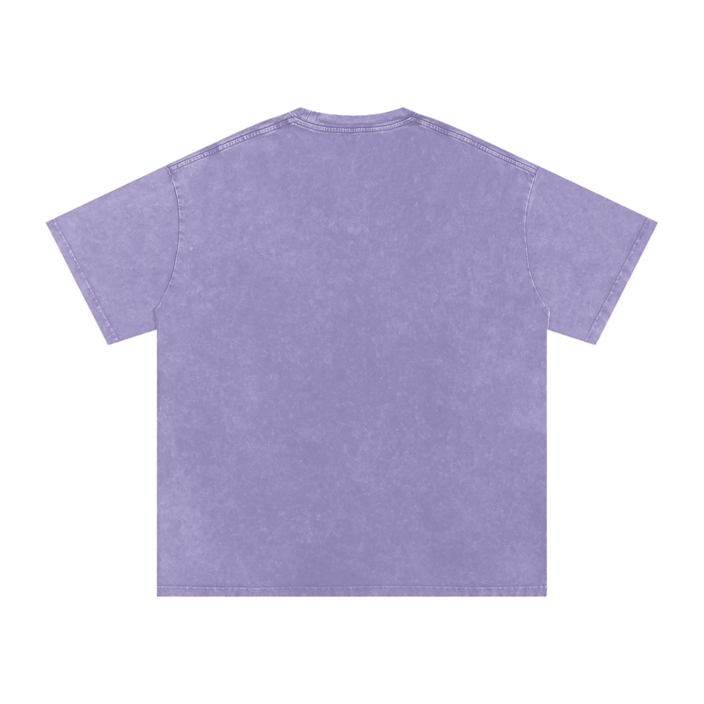 MIROLYUB Afterglow Snow-Wash Oversized Tee in Light Purple, back view.