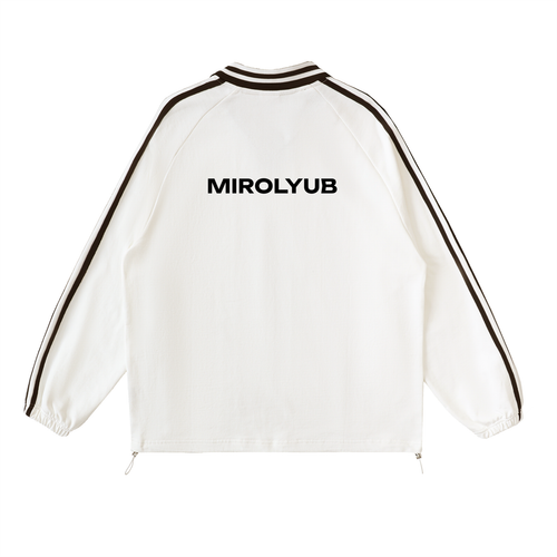 Contrast Striped Lapel Collar Sweatshirt