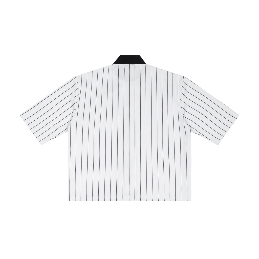 Baseline striped zip jersey in White, back view