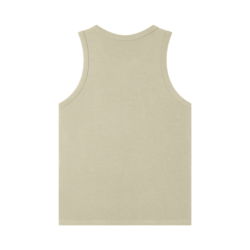 MIROLYUB Tension heavyweight ribbed tank in Khaki, back view.
