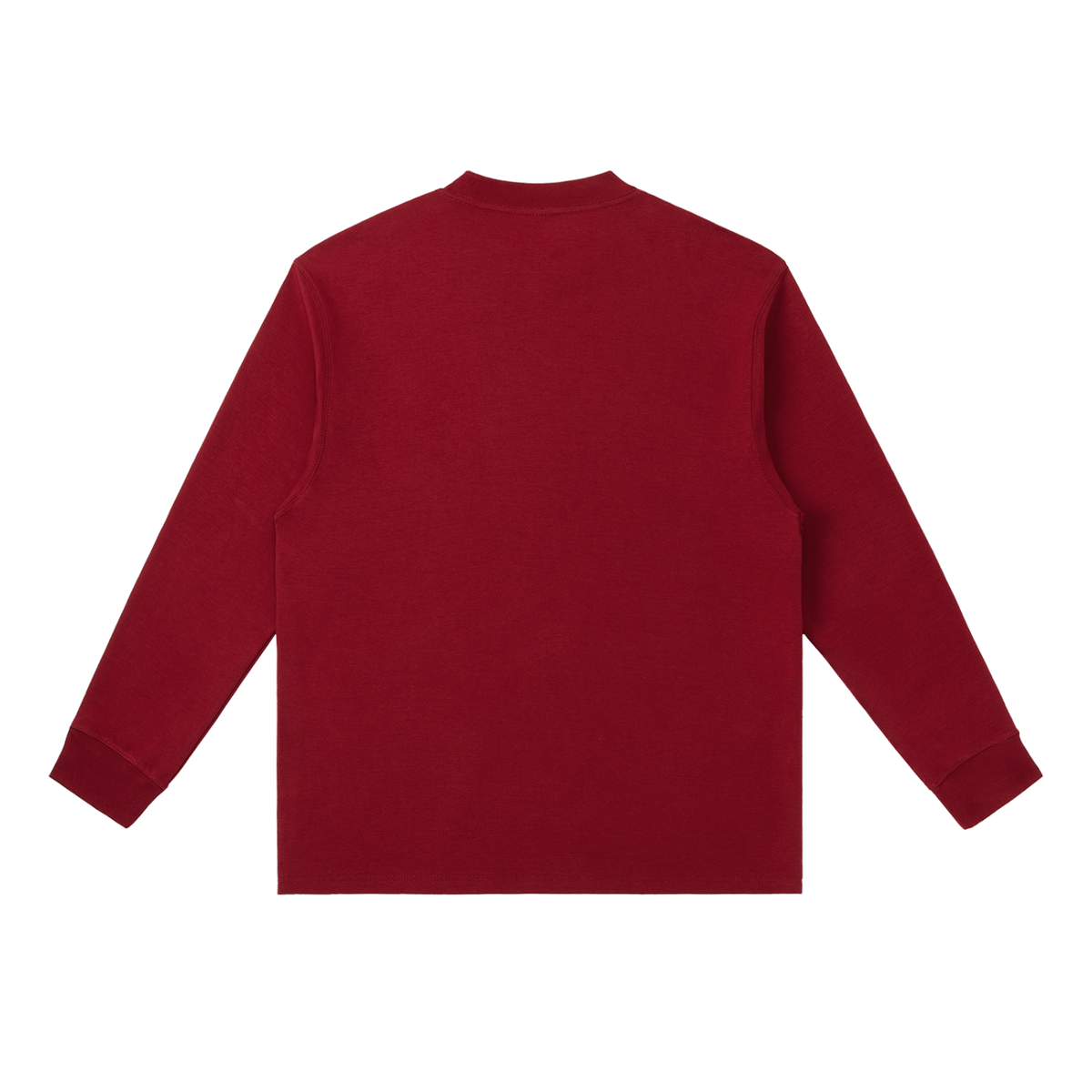 MIROLYUB Continuum cotton-blend long sleeve in Wine Red, back view.