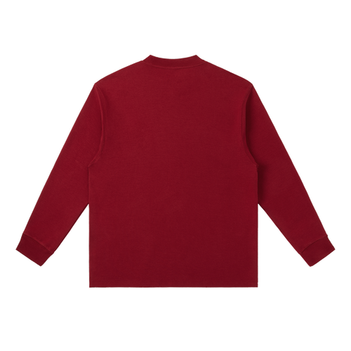 MIROLYUB Continuum cotton-blend long sleeve in Wine Red, back view.