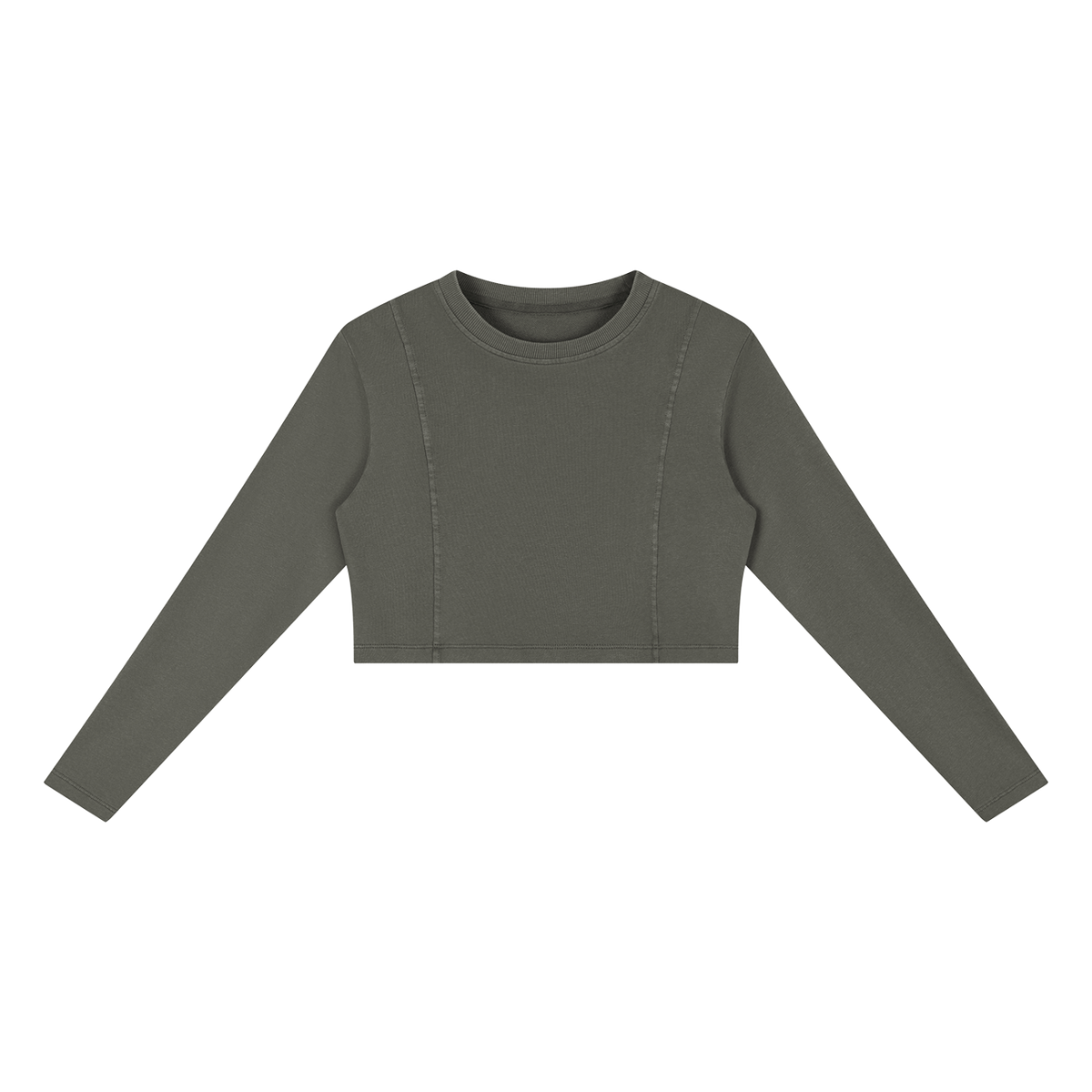 MIROLYUB Ashweave mineral-wash cropped sweatshirt in Dark Gray, front view.