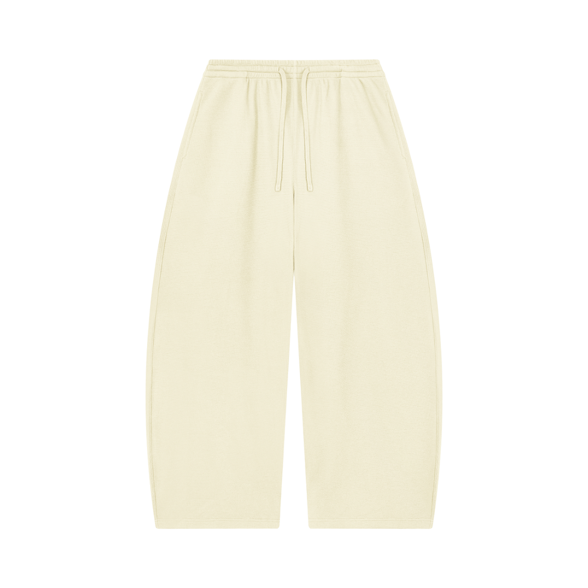 MIROLYUB Tessera waffle barrel pants in Mild Apricot, front view.