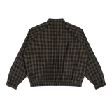 MIROLYUB Grid Plaid Zip Track Jacket in Black Plaid, back view.