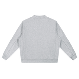 MIROLYUB Cloister heavyweight fleece cardigan in Flower Gray, back view.