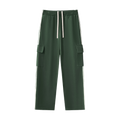 MIROLYUB Vector Side-Stripe Straight-Leg Pants in Blackish Green, front view.
