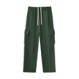 MIROLYUB Vector Side-Stripe Straight-Leg Pants in Blackish Green, front view.