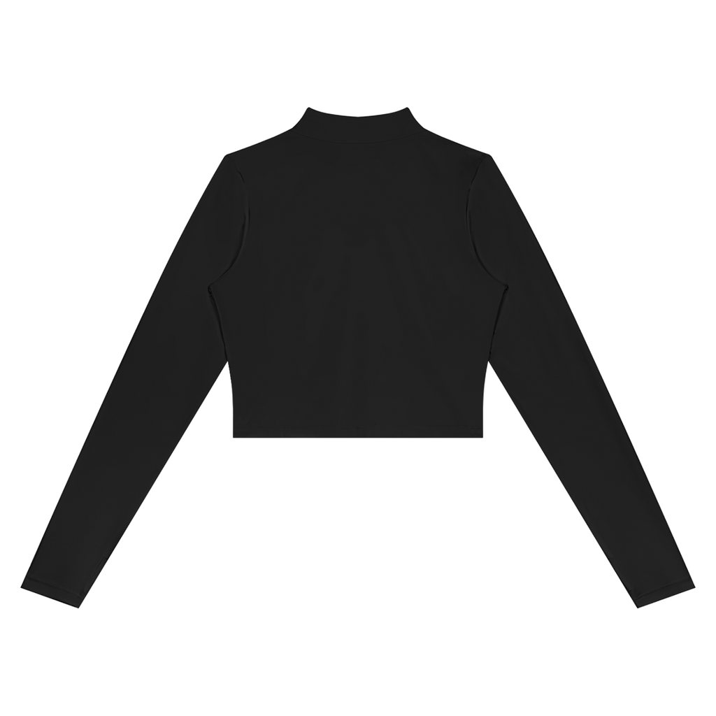 MIROLYUB Women’s Crop Yoga Sports Jacket — Black, back view