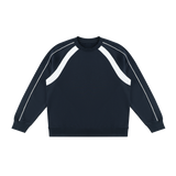 MIROLYUB Intersect Color-Block Sweatshirt in Navy Blue with White, front view