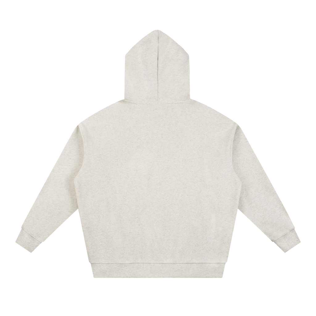MIROLYUB Bastion Heavyweight Hoodie in Oat Gray, back view