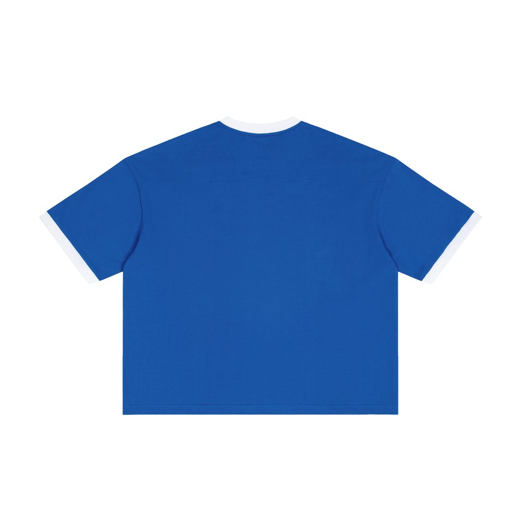 MIROLYUB Unisex Color Block Boxy T-Shirt — Blue — back view