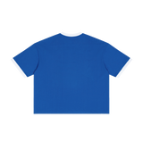 MIROLYUB Unisex Color Block Boxy T-Shirt — Blue — back view
