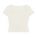 MIROLYUB Squareline square-neck fitted tee in Beige, front view.