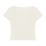MIROLYUB Squareline square-neck fitted tee in Beige, front view.
