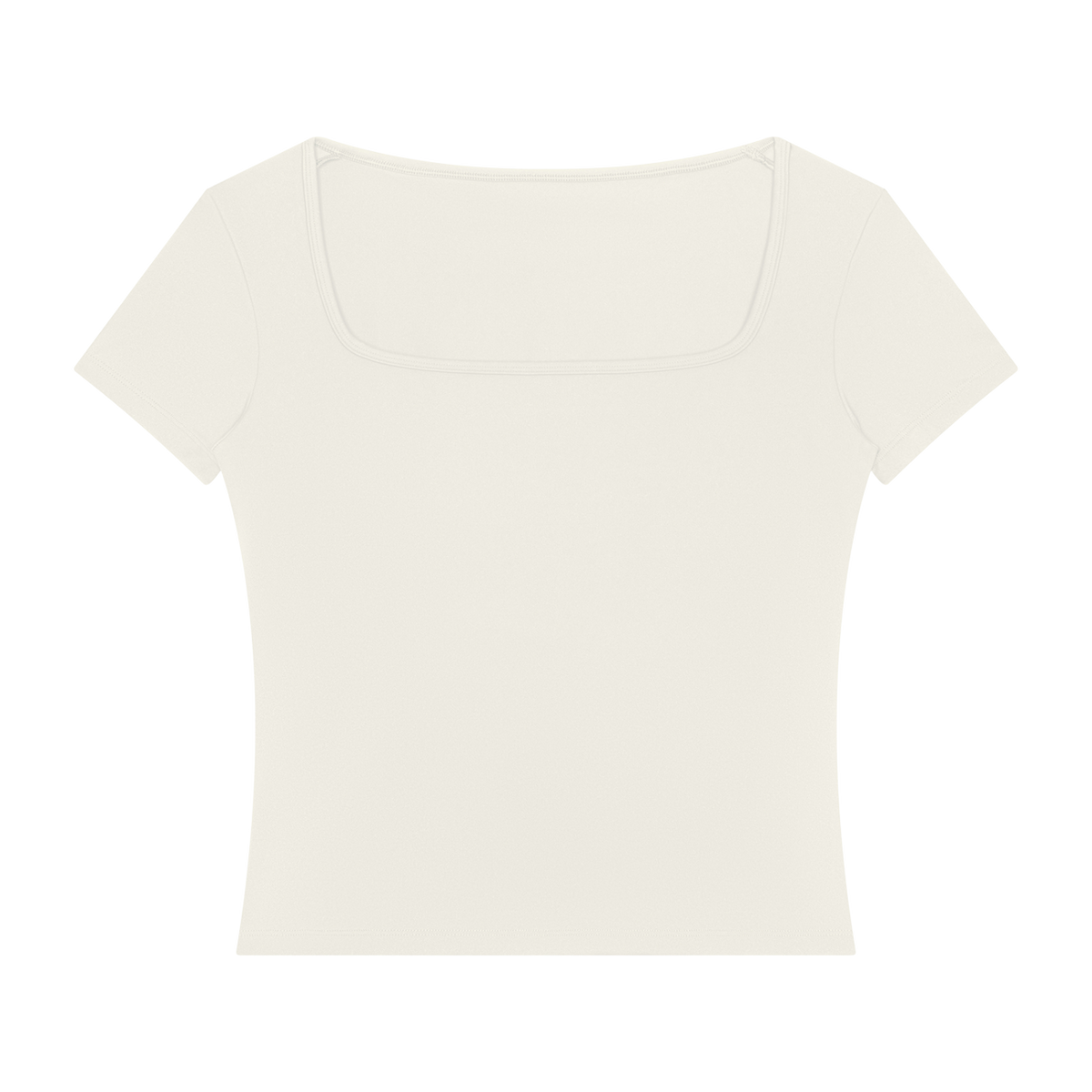 MIROLYUB Squareline square-neck fitted tee in Beige, front view.