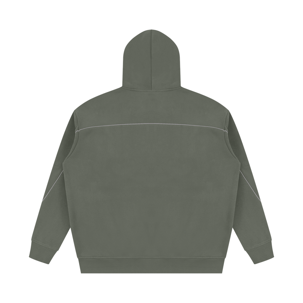 MIROLYUB Hush Oversized Piping Hoodie in Medium Gray, back view.