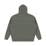 MIROLYUB Hush Oversized Piping Hoodie in Medium Gray, back view.