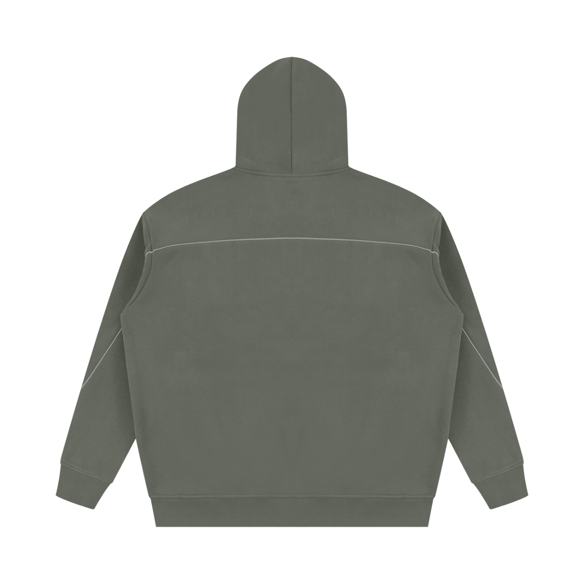 MIROLYUB Hush Oversized Piping Hoodie in Medium Gray, back view.