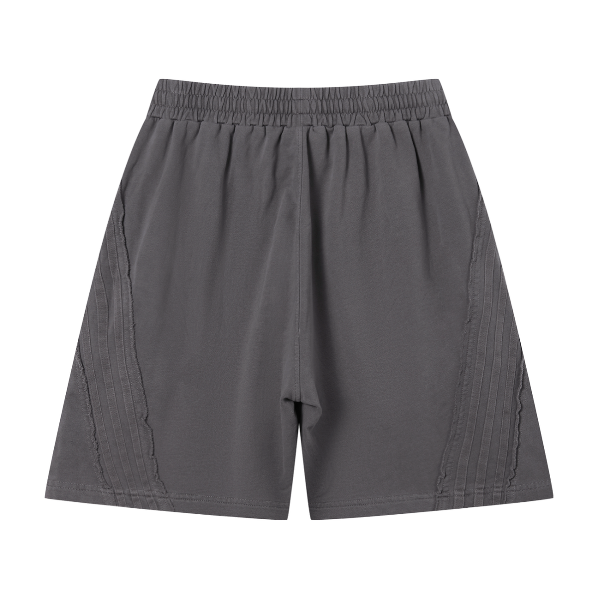 MIROLYUB Unisex Vintage Wash Raw Edge Shorts — Light Gray, back view