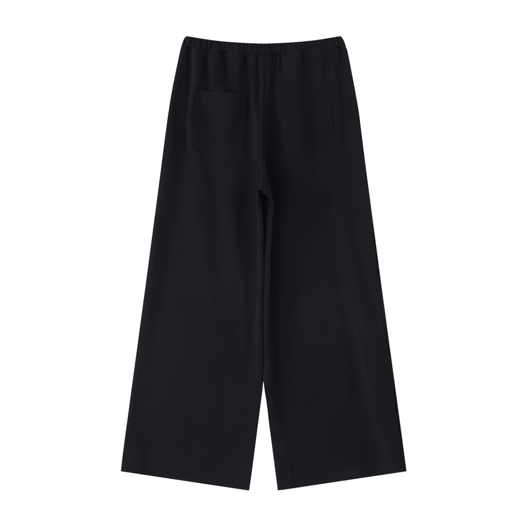 MIROLYUB Cascade wide-leg drawstring pants in Black — back view