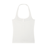 MIROLYUB Notch ribbed Henley tank in White, back view