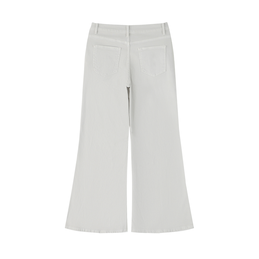 MIROLYUB Diverge flare-leg jeans in Beige, back view