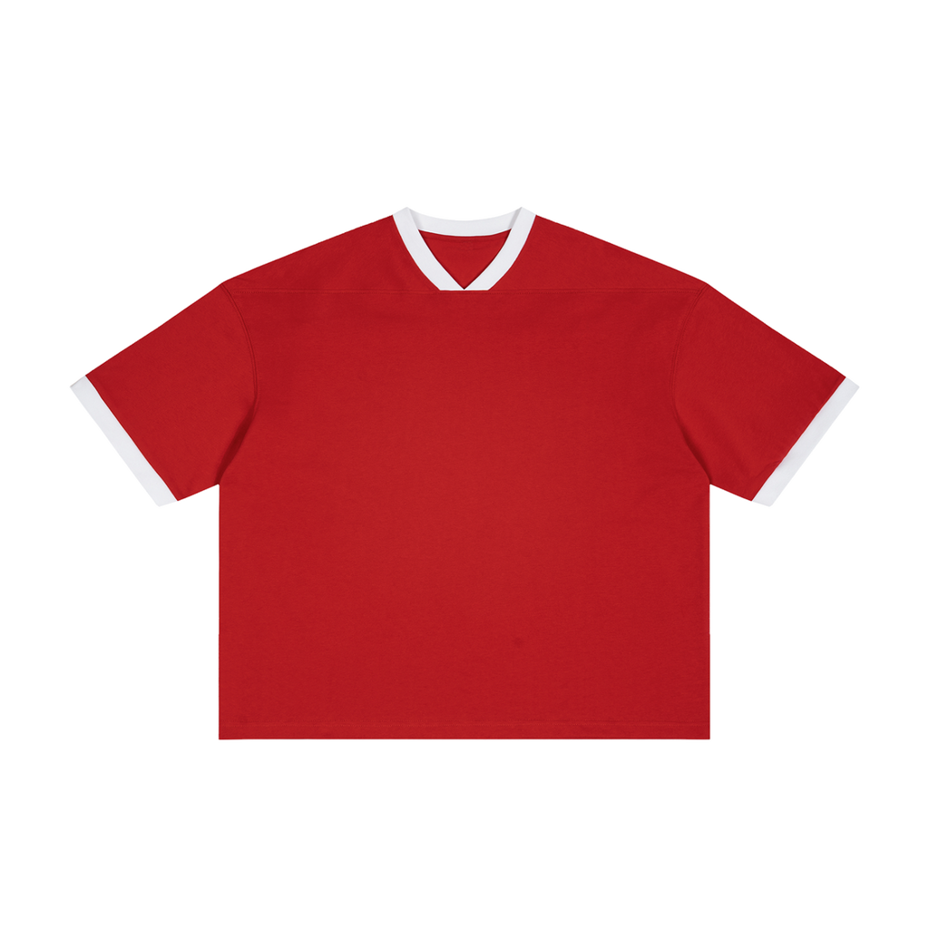 MIROLYUB Unisex Color Block Boxy T-Shirt — Red — front view