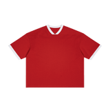 MIROLYUB Unisex Color Block Boxy T-Shirt — Red — front view