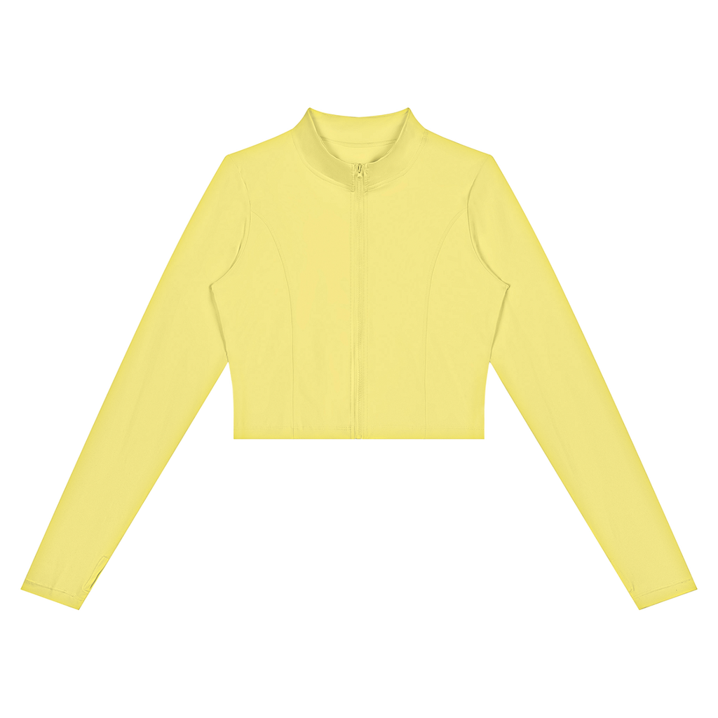 MIROLYUB Women’s Crop Yoga Sports Jacket — Yellow, front view
