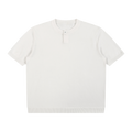 MIROLYUB Cadence Knit Henley Tee in White, front view.