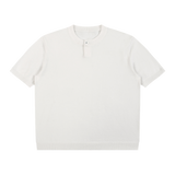 MIROLYUB Cadence Knit Henley Tee in White, front view.