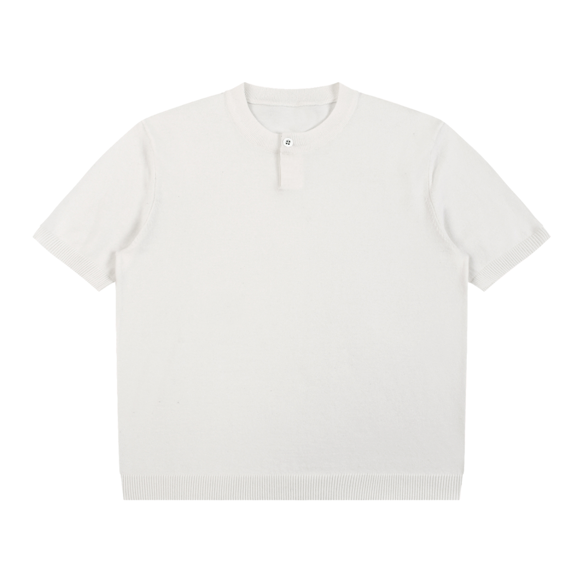 MIROLYUB Cadence Knit Henley Tee in White, front view.