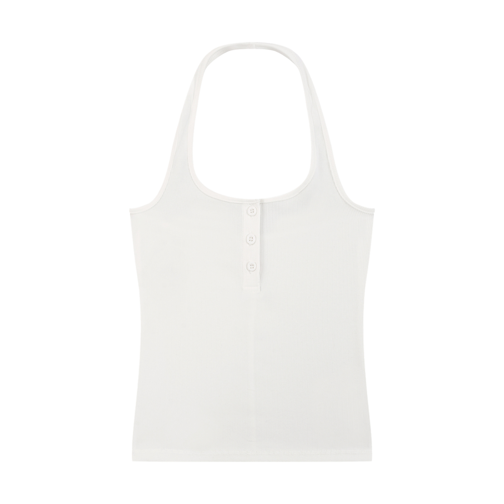 MIROLYUB Notch ribbed Henley tank in White, front view