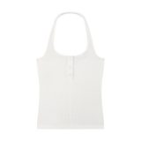 MIROLYUB Notch ribbed Henley tank in White, front view