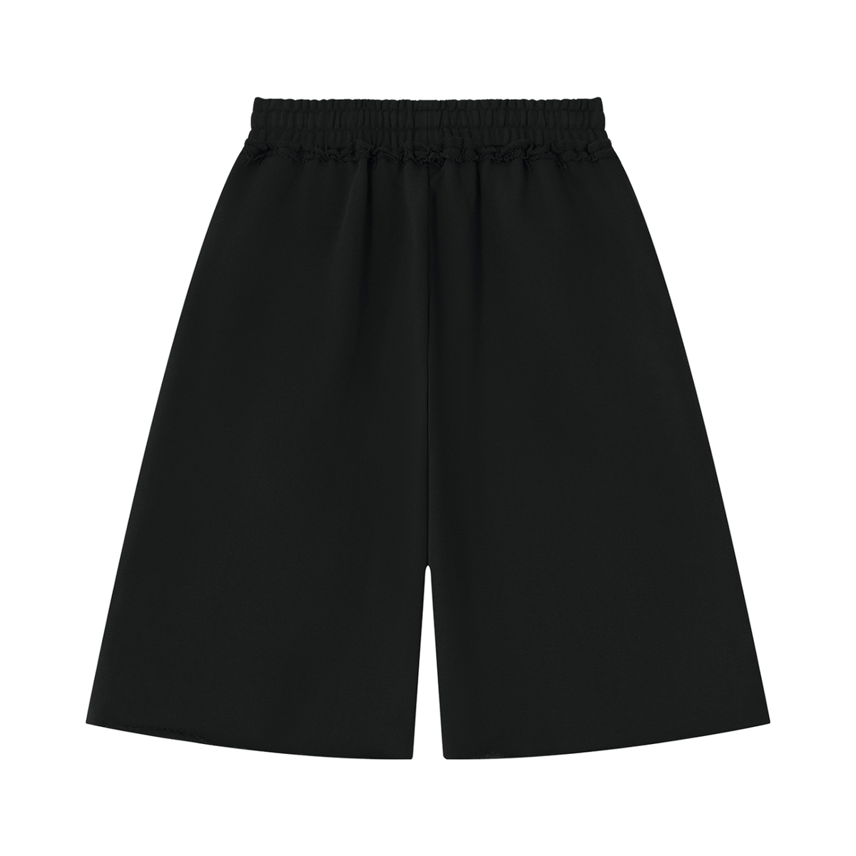 MIROLYUB Unisex Heavyweight Raw Edge Shorts — Black, back view