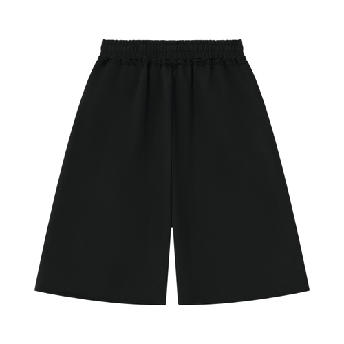 MIROLYUB Unisex Heavyweight Raw Edge Shorts — Black, back view