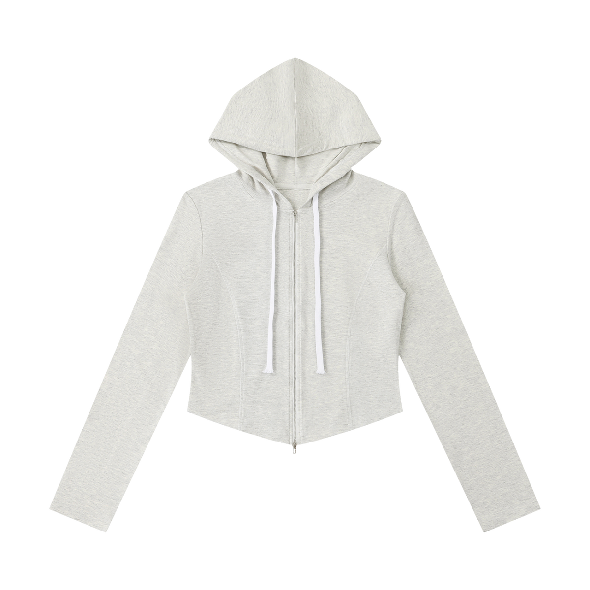 MIROLYUB Inflexion cropped full-zip hoodie in Oat Gray, front view