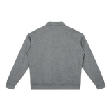 MIROLYUB Aperture boxy quarter-zip sweatshirt in Flower Gray, back view.