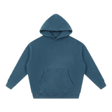 MIROLYUB Loft Boxy Fleece Hoodie in Haze Blue, front view.