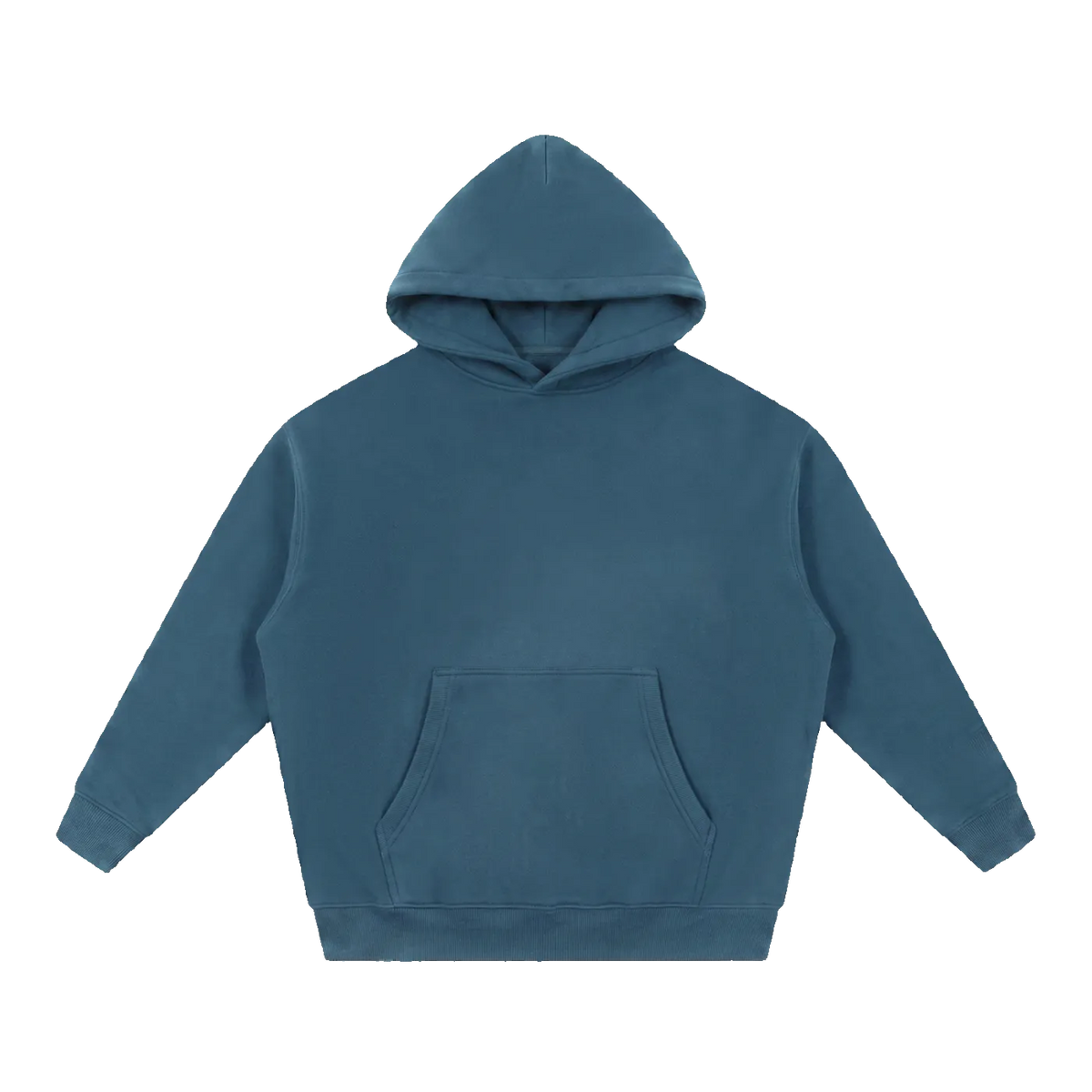 MIROLYUB Loft Boxy Fleece Hoodie in Haze Blue, front view.