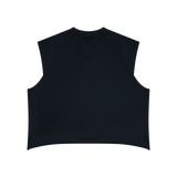 MIROLYUB Ravel raw-hem boxy tank in Black, back view.