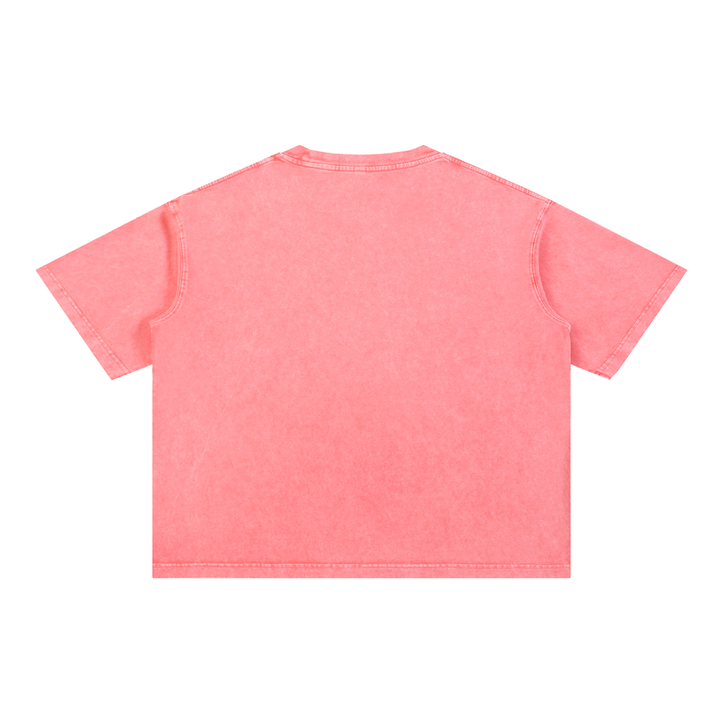 Mineral Wash Boxy Cotton T-Shirt — Pink, back view