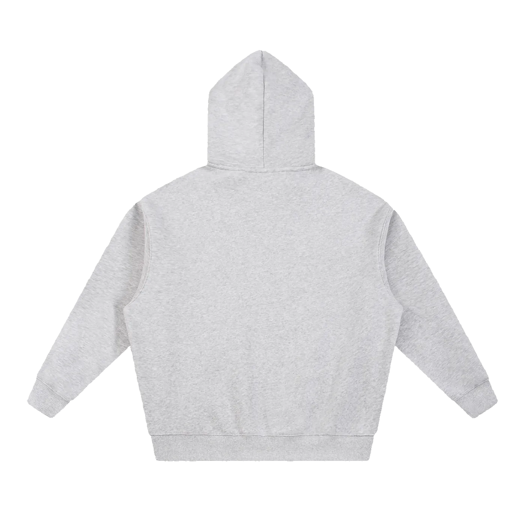 MIROLYUB Loft Boxy Fleece Hoodie in Flower Gray, back view.