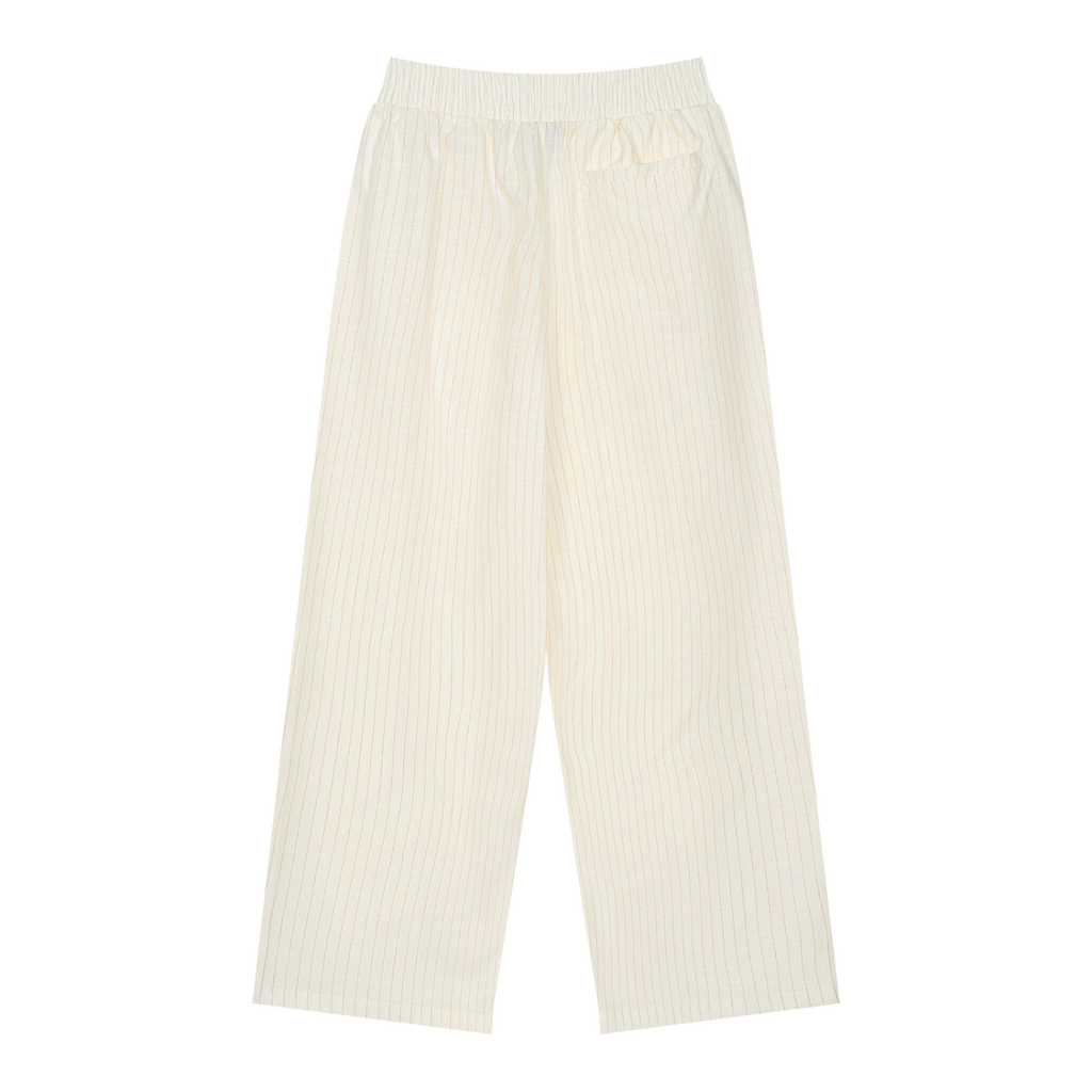 MIROLYUB Axis striped pleated trousers in White, back view.