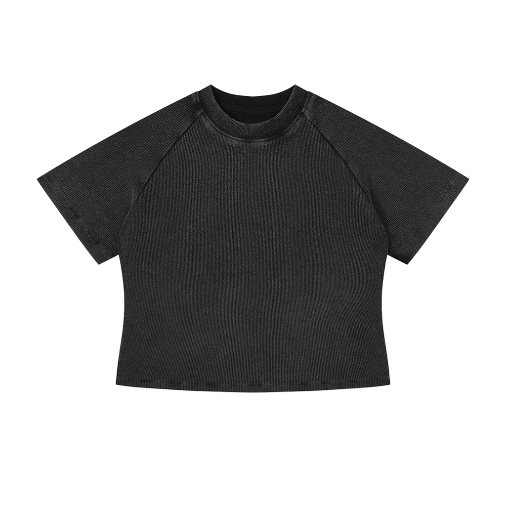 MIROLYUB Women's Mineral Wash Crop T-Shirt — Black, front view