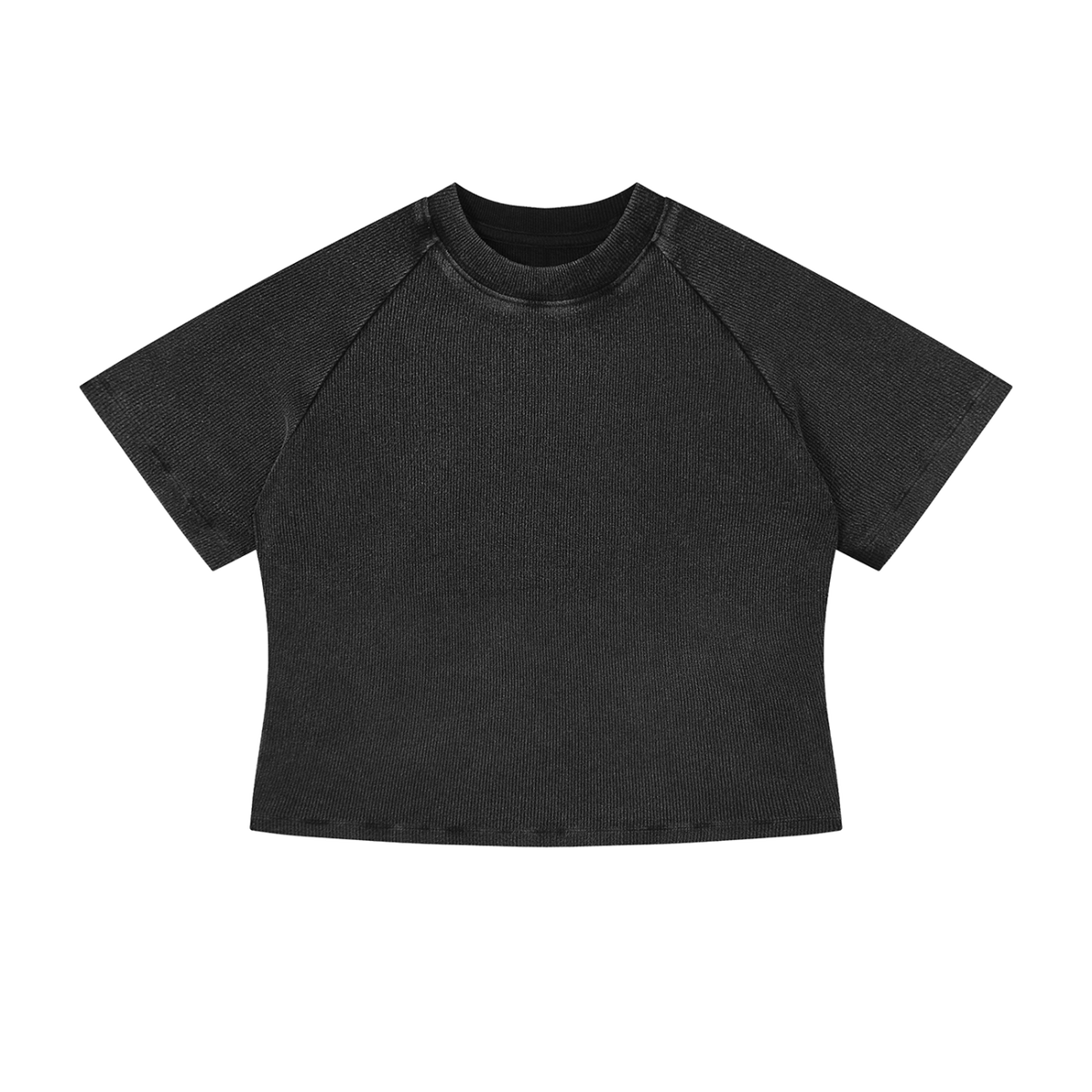 MIROLYUB Women's Mineral Wash Crop T-Shirt — Black, front view